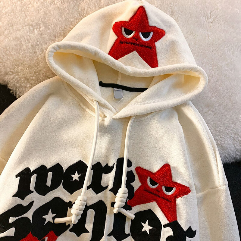 Hip Hop Five Pointed Star ขนาดใหญ่เสื้อฮู้ดชายหญิง Y2k Hooded Sweatshirt 2023ใหม่แฟชั่น Casual Punk หลวมเสื้อ Streetwear