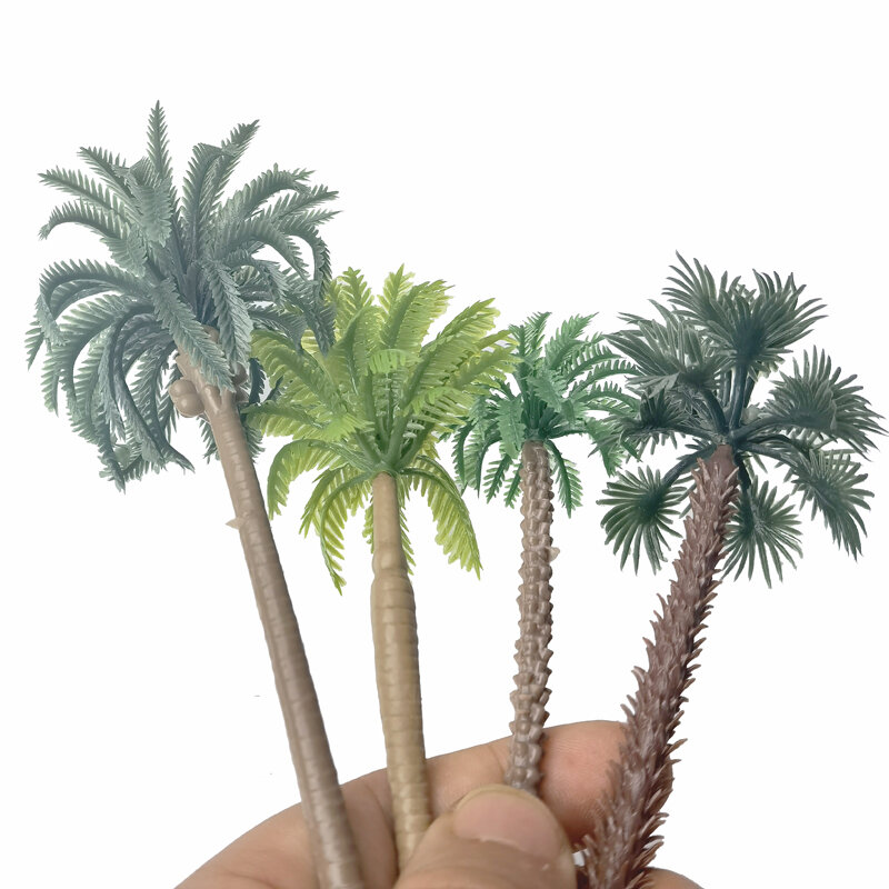 Modelo de coco misto palmeira, praia, beira-mar, layout de paisagem, trem, ferrovia, paisagem, mini diorama, 5-20pcs, 4-17cm