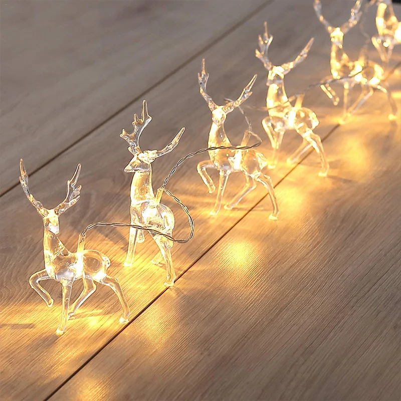 Reindeer LED String Light para decoração de casa, 10LED String Lights, bateria, interior, exterior, festa de Natal