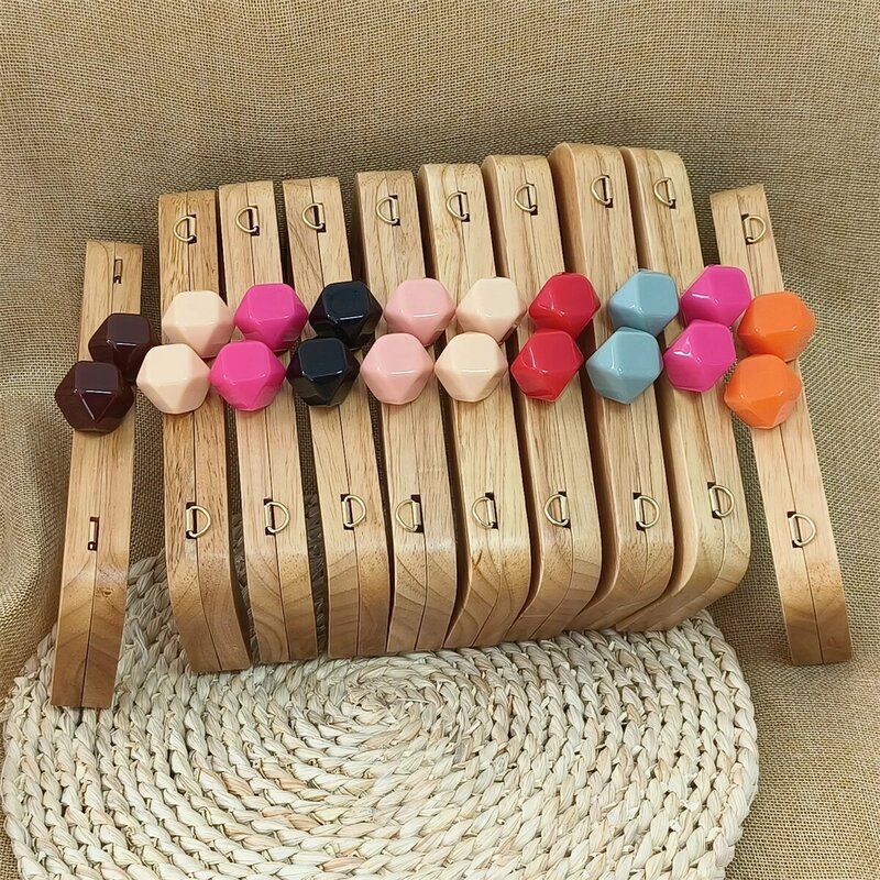 DIY Handmade Accessories 20cm Wooden Handbag Handle Frame Colorful Kiss Clasp Candy Resin Clasps Purse Frames For Sewing Bags