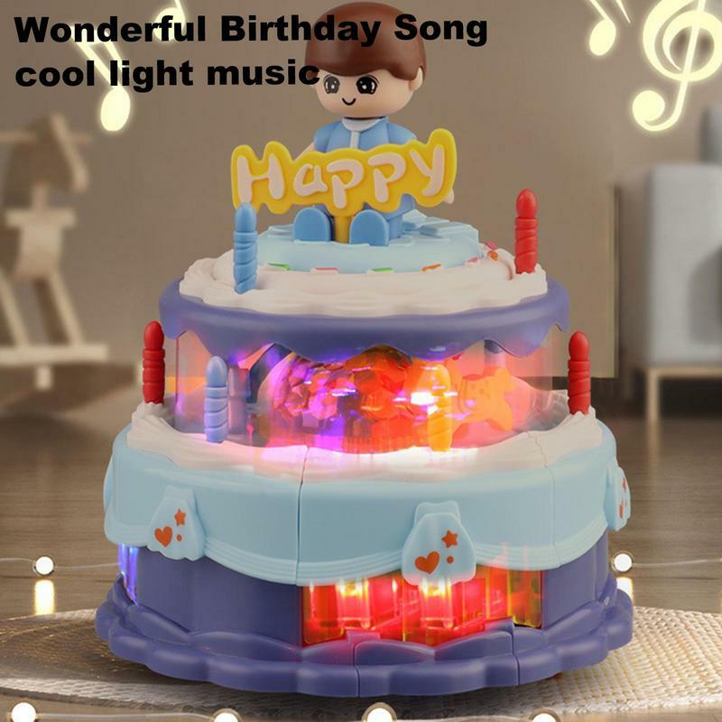 Gâteau musical rotatif électrique pour garçons et filles, chant automatique, musique clignotante, dessin animé, jouets, anniversaire, fournitures de Noël