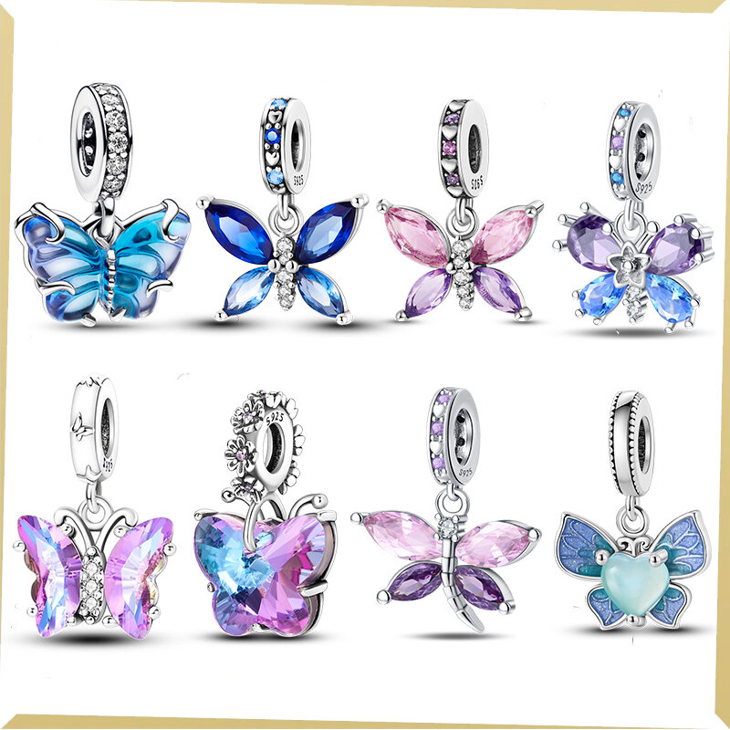 Perles de charme originales de la série Butterfly pour femme, argent regardé 925, convient au bracelet Pandora, collier exquis, cadeau de bijoux à bricoler soi-même, nouveau