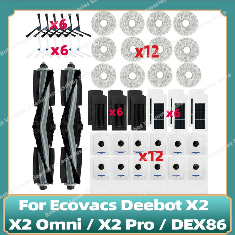 Untuk Robot Vacuum Cleaner Ecovacs Deebot X2 / X2 Omni / X2 Pro / DEX86 Sikat Samping Filter Hepa Tas Debu Lap Lap Aksesoris