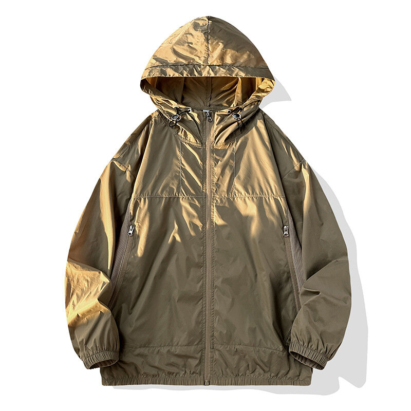 Giacca estiva con cappuccio da uomo protezione solare UV abbigliamento pesca caccia abbigliamento impermeabile Quick Dry Skin giacca a vento vestibilità ampia