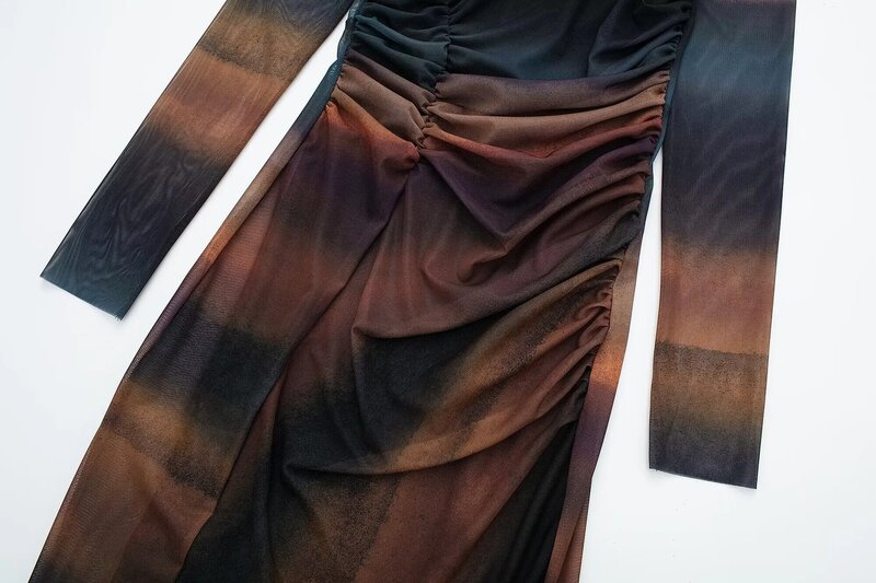 Women's 2024 New Chic Fashion Joker Silk Screen Printing Long Dress Retro Long-sleeved Women's Dress Mujer