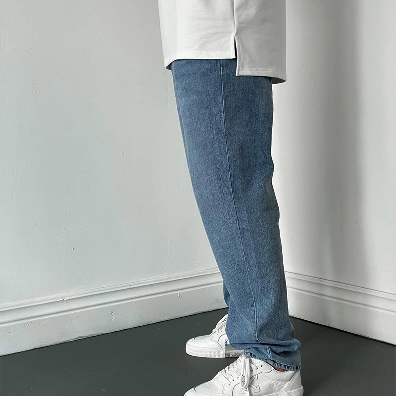 Осенние модные стильные облегающие брюки в стиле KPOP Харадзюку, свободные универсальные повседневные однотонные брюки, хлопковые прямые джинсы-цилиндры с карманами