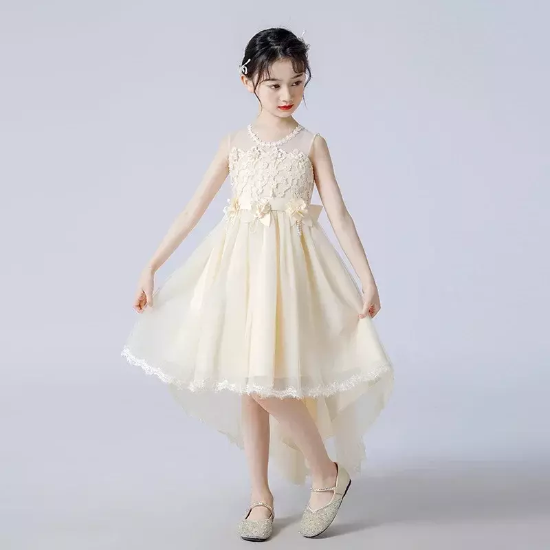 Robe de princesse pour filles, robe de performance de piano pour enfants moyens et grands, traînant, style occidental, fleur, nouveau, été, 2024