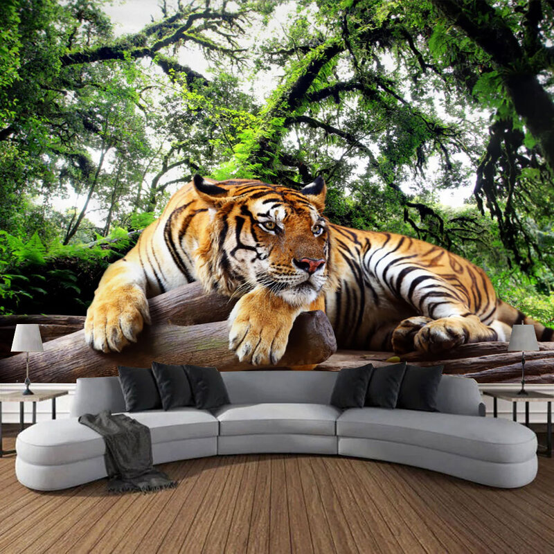 Wald Tiger bunt bedruckte Tapisserie Outdoor Landschaft Tiere dekorative Wandbild Wohnzimmer Schlafzimmer Wand kunst Tapisserie
