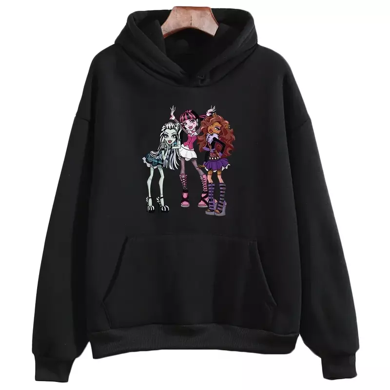 Толстовка M-Monster High с мультяшным принтом, женские толстовки с длинным рукавом, милые пуловеры с графическим принтом для девочек, уличная одежда в стиле Харадзюку
