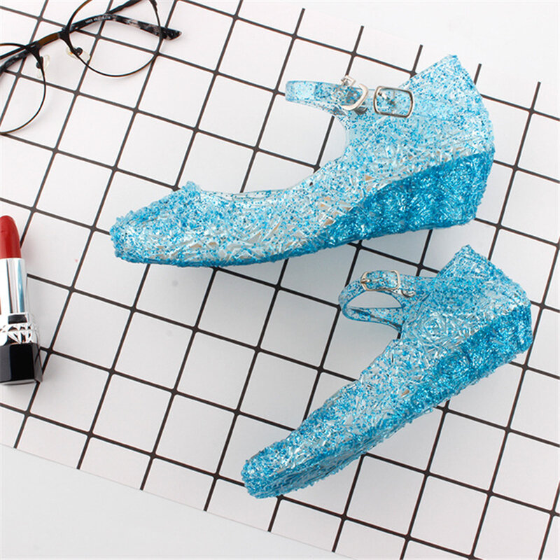 Sandalias de cristal para niños pequeños, zapatos de tacón alto de gelatina de princesa congelada, zapatos de baile de fiesta, Verano