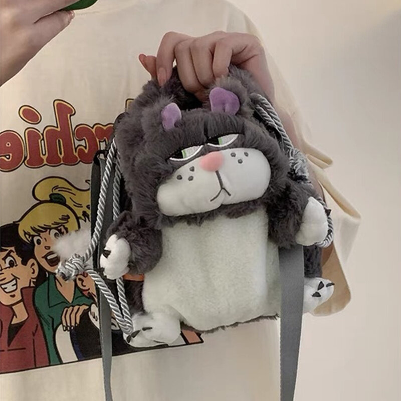 Sac à dos en peluche de dessin animé japonais pour filles, sac à bandoulière mignon, gros chat, mauvais chat, anime