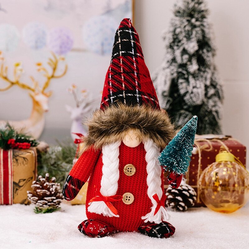 Рождественское украшение, клетчатая шляпа, Рождественская елка, кукла Рудольфа, тканевые куклы, рождественские украшения