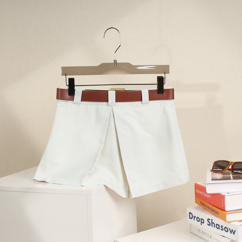 Jupe pantalon décorée avec ceinture ivoire, pantalon anti-absorbe ouissement, jupe taille basse, polyvalent, mode estivale