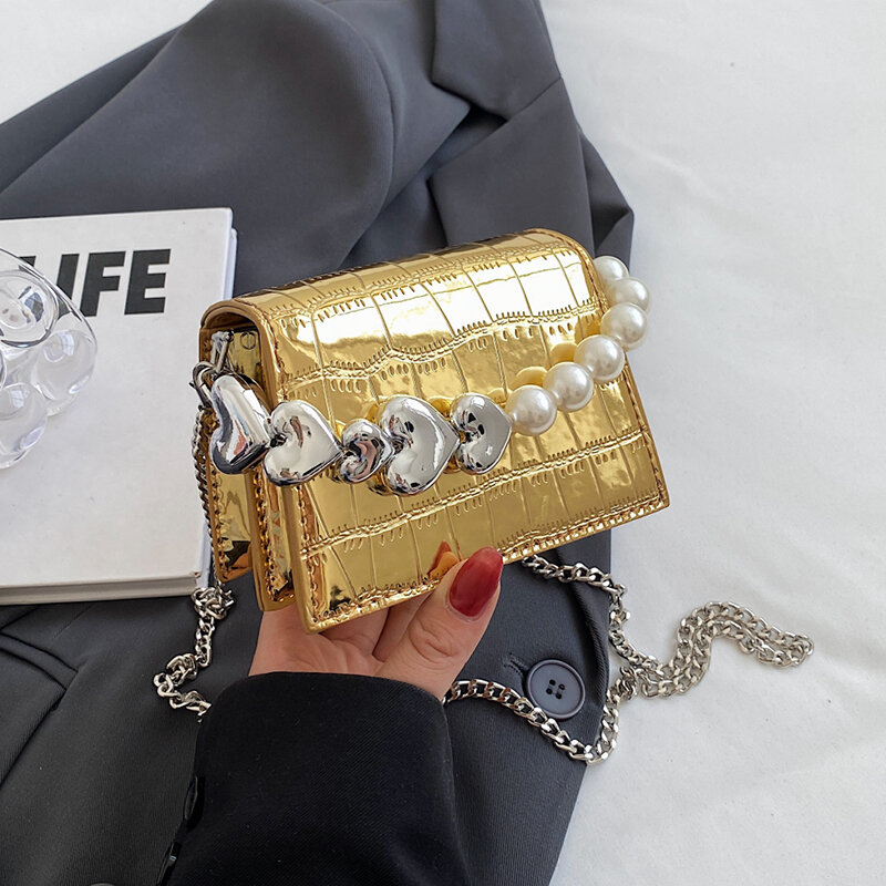 Mini bolso cruzado con patrón de piedra para mujer, dorado y plateado de cuero bolso de mano, monedero de moda, bolso para teléfono, bolso cruzado de diseñador para niña