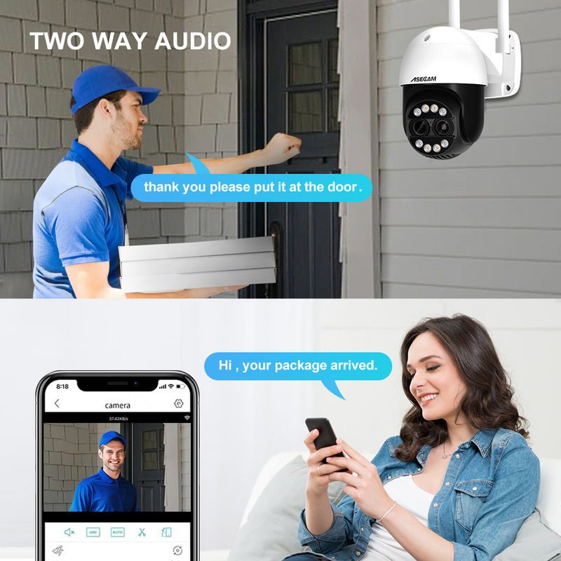camara vigilancia wifi 8mp inteligente para el hogar,doble lente de 2,8mm -12mm, Zoom 8X, 4K, PTZ, WiFi, seguimiento humano al aire libre, Audio bidireccional cámaras de vigilancia