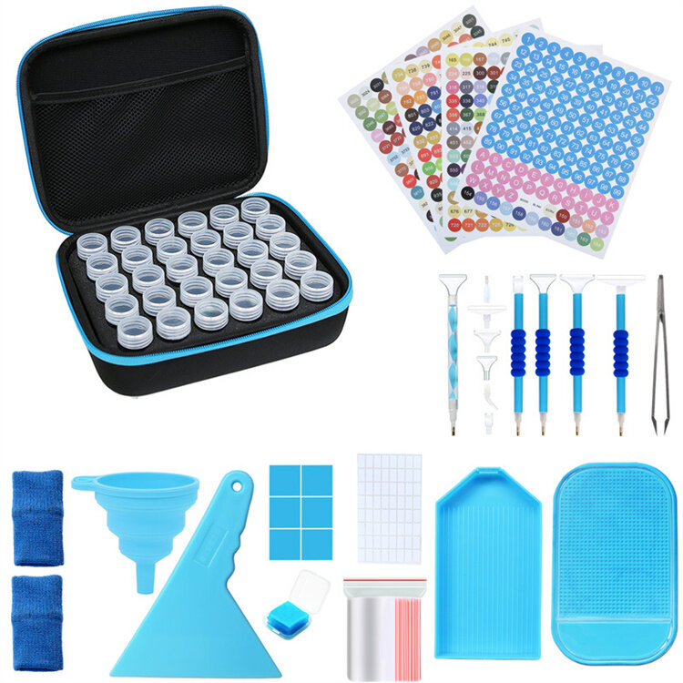 Diamond Painting Storage Containers 30 Slots Zipper Bag with Tools Pens Stickers Tray for Diamond Art Craft