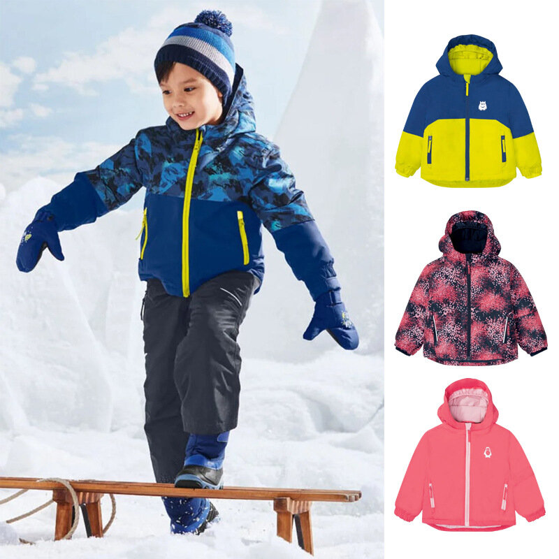 Atasan Ski luar ruangan musim dingin anak laki-laki dan perempuan, mantel hangat tahan angin tebal tahan angin dan tahan air untuk anak laki-laki dan perempuan Cotton