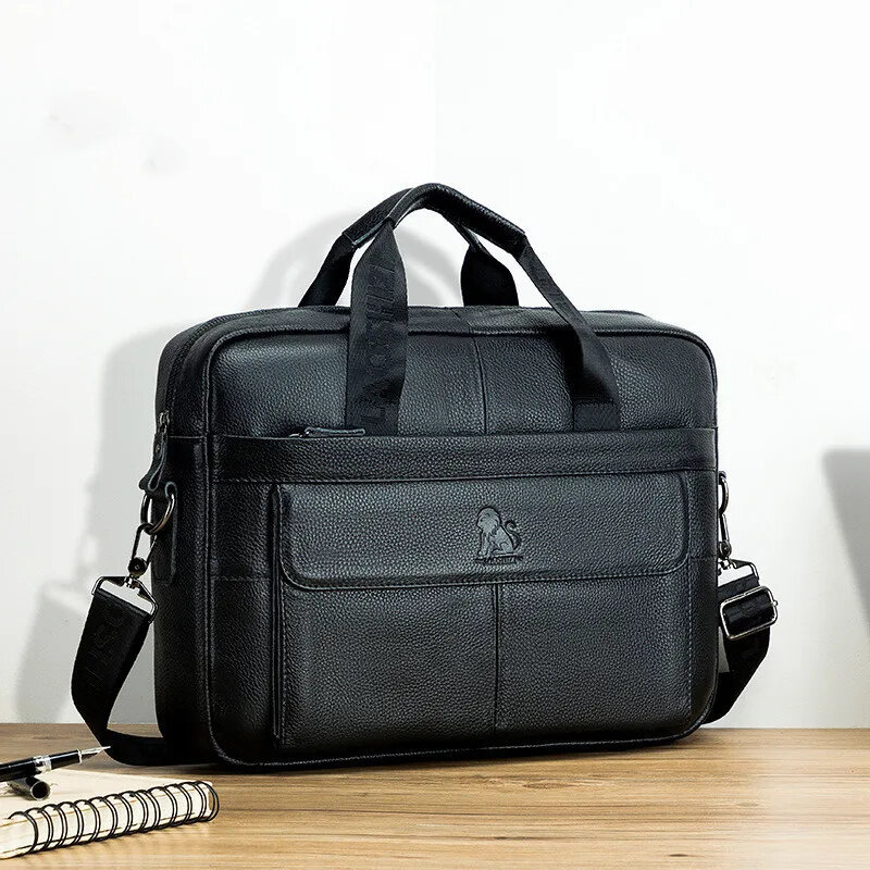 Business Echt leder Aktentaschen Männer Luxus Handtaschen große Kapazität 14 "Laptop taschen Vintage männliche Schulter Umhängetasche
