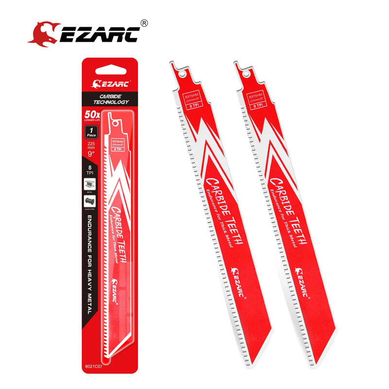 EZARC Carbide Reciprocating Saw Blade R678HM or R978HM Endurance for Thick Metal, Cast Iron, Alloy Steel 6‘’ & 9‘’ 8TPI 1/2/3Pcs