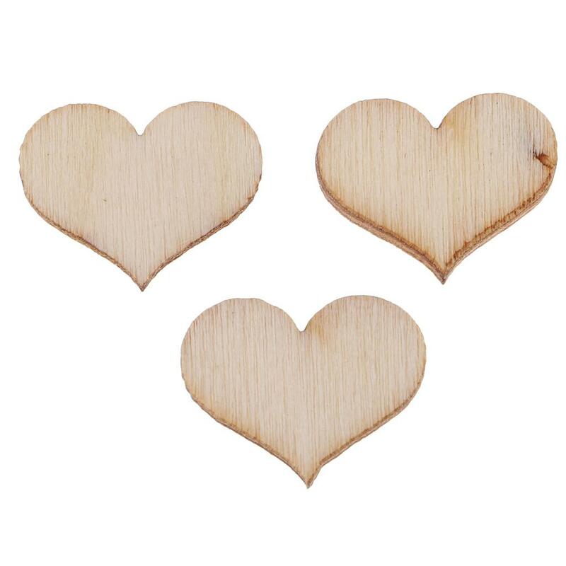 2x100 buah kayu pedesaan cinta hati bentuk irisan kayu kerajinan kosong untuk