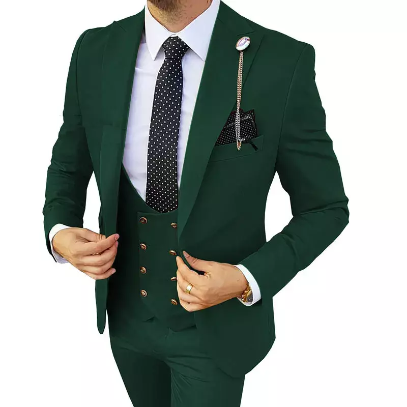 Men Suits 3 Pieces Orange Solid Single One Button Business Slim Fitting Suitable for Wedding Banquet Set Jacket Vest Pants