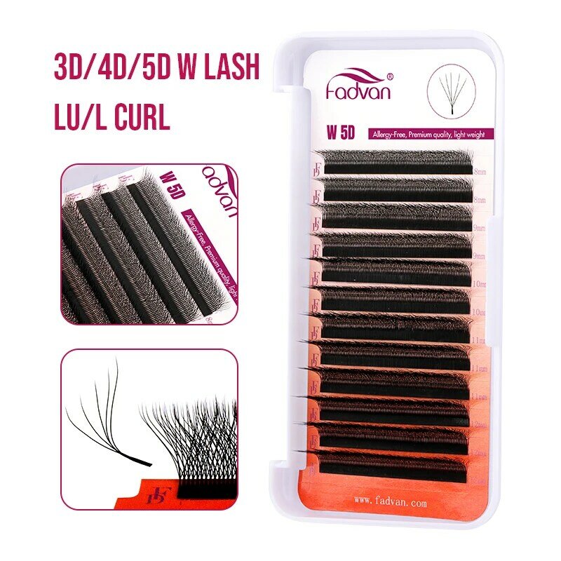 FADVAN L/LU/L+ Curl 3D/4D/5D W Lashes Fox Eyes 0.07 W Shape Eyelash Extensions 8-15mm Natural Soft Professional Lash 12 Rows