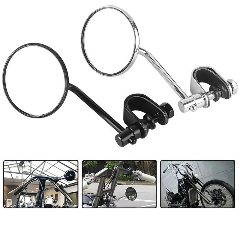 Espejo retrovisor redondo de acero inoxidable para motocicleta, accesorio negro de 8mm, estilo clásico Retro Vintage, 1 par