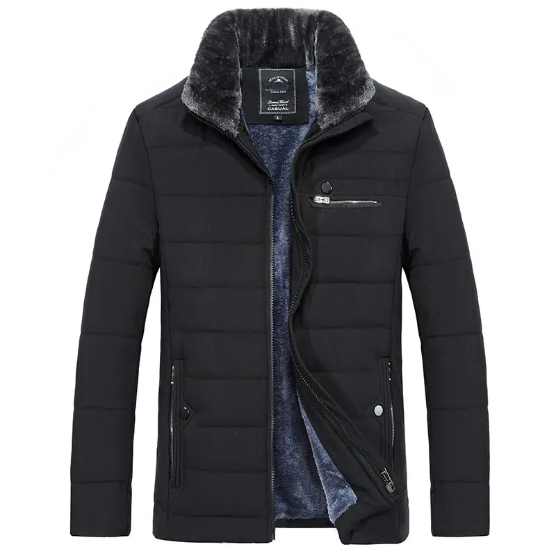 Men's Warm Jacket Winter Parka Fur Collar Windbreaker Cotton Padded Anorak Thick Black Coat Male Casual Autumn Fleece Jacket Men