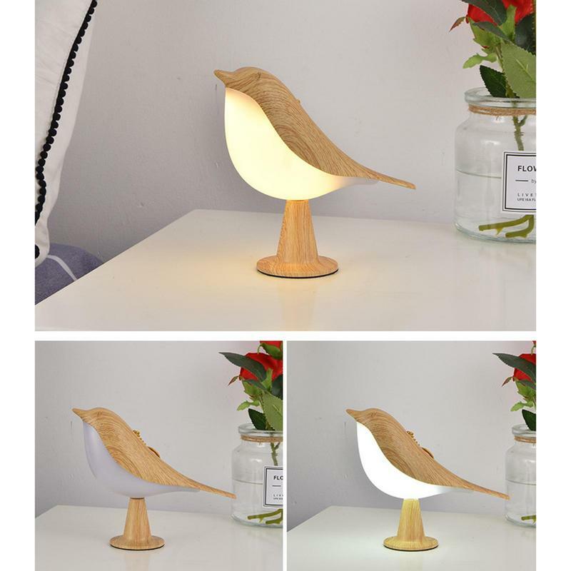 Lámpara de mesita de noche de 3 modos, Interruptor táctil creativo, luces nocturnas de pájaro de Urraca, brillo de atenuación, lámpara de lectura recargable por USB