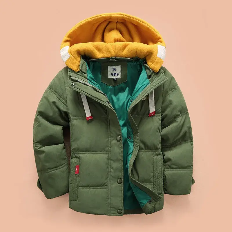 Children Down & Parkas 4-10T Winter Kids Outerwear Boys Casual Warm Hooded Jacket For Boys Solid Boys Warm Coats