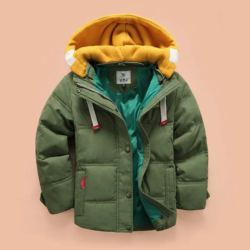 Chaqueta de plumón y Parkas para niños, ropa de abrigo para niños, abrigo informal con capucha, abrigos cálidos sólidos para niños, 4-10T, Invierno