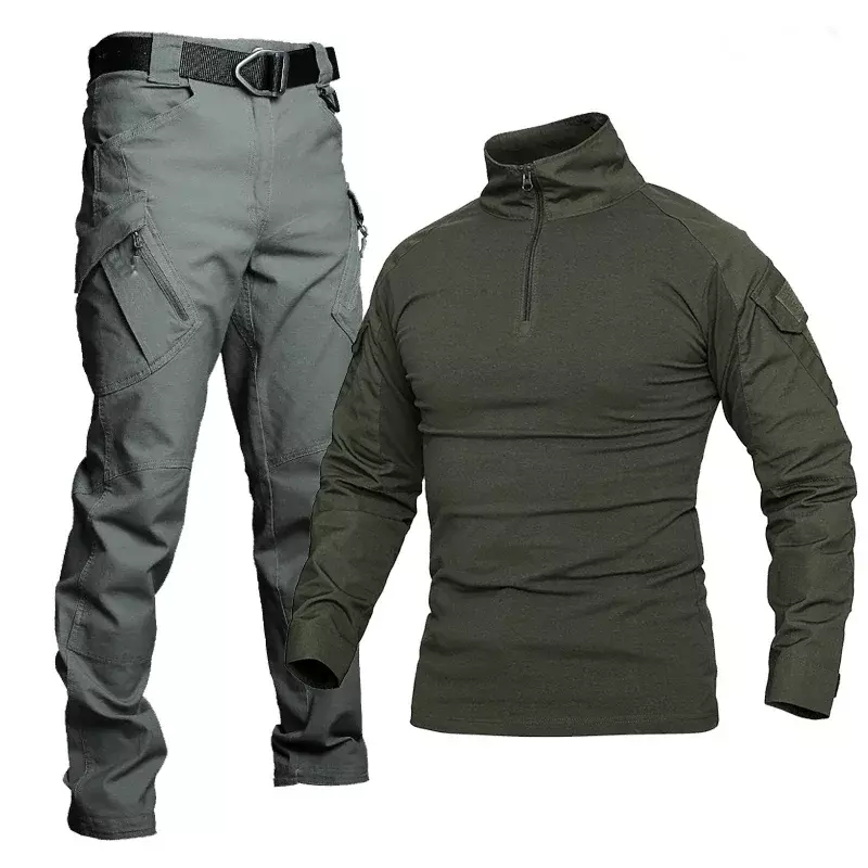 Uniformes militares para homens, camuflagem, terno preto Multicam respirável camisa de combate uniforme tático de carga conjunto de caça