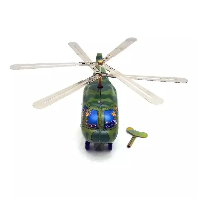 [Funny] Adult Collection Retro Wind up toy Metal Tin Military helicopter airplane Clockwork toy figures model vintage toy gift