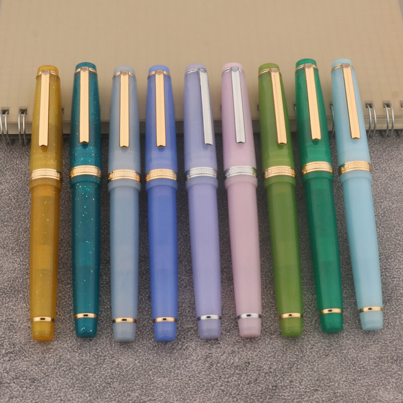 Jinhao 82ปากกาหมึกซึมโปร่งใสปากกาหมุนสีทอง F M ปลายปากกาหมึกธุรกิจสำนักงาน