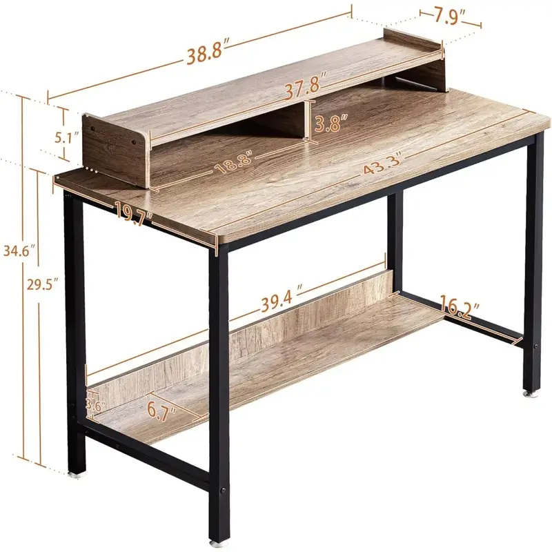 Computer Desk for Home-Office with Storage-Shelves - Modern Simple Style Metal Frame Laptop Notebook PC Study Writing