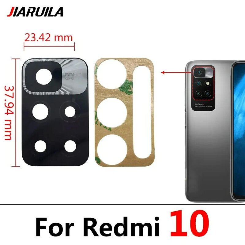 Lente de vidro traseira com adesivo, substituição para Xiaomi Redmi Note 11T, 11, 10T, 10S, 10 Pro Plus, 5G, Novo, 2 peças