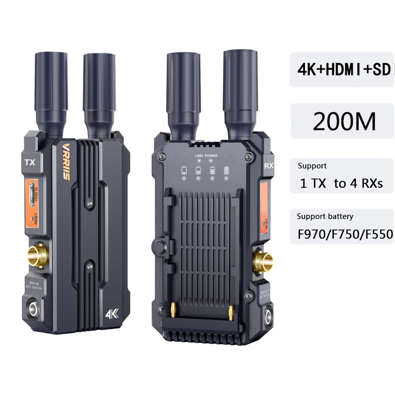 Sistem transmisi nirkabel 4K 200M, penerima pemancar Video ekstender kompatibel HDMI untuk kamera Live Streaming kaleng adonan