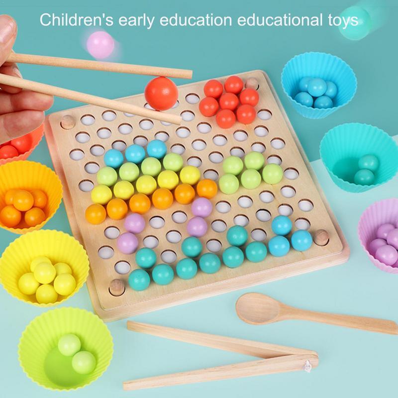 Grânulos de madeira jogo montessori educacional cedo aprender crianças clipe bola quebra-cabeça pré-escolar criança brinquedos para crianças presentes