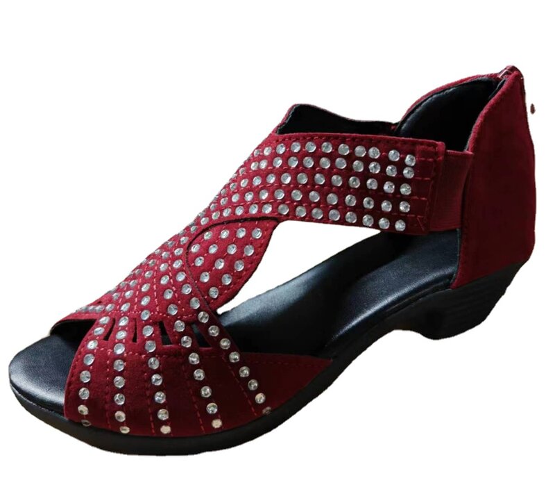 2023 Nova moda sandálias confortáveis das mulheres Rhinestone Zipper cristal sapatos interiores das mulheres Open Toe Shoes