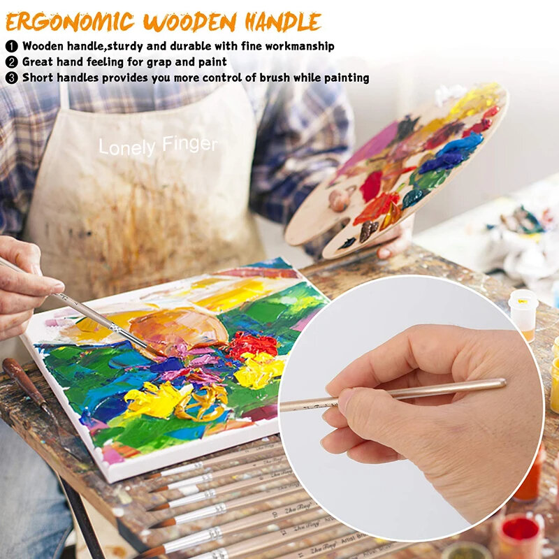 12pcs Professional Round Nylon Tips Artist Paint Brushes Set Anti-Shedding Paintbrushes For Acrylic Oil Watercolor Painting