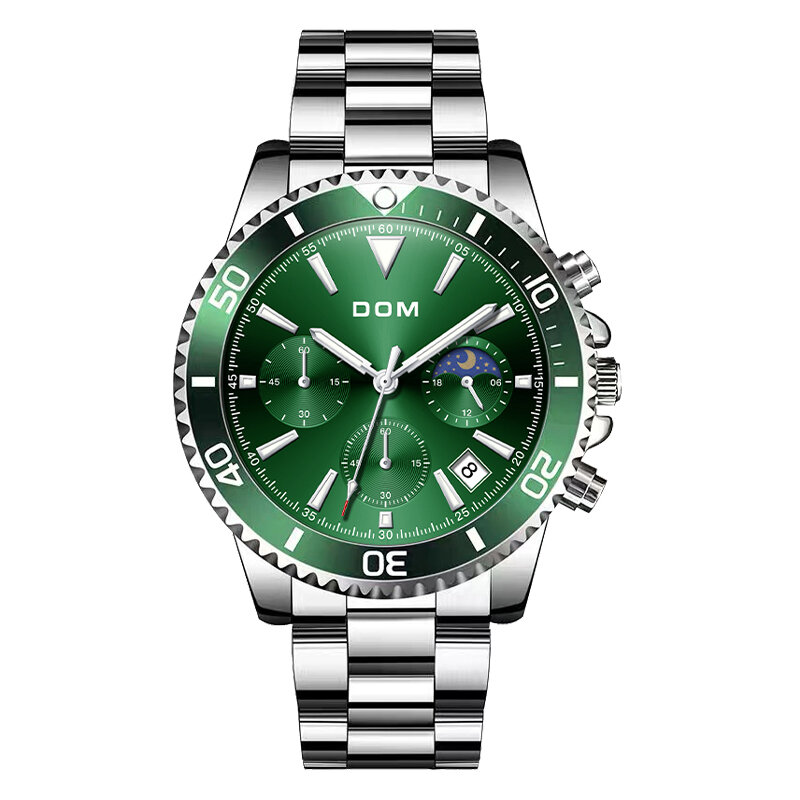 DOM-Relógio masculino de quartzo em aço inoxidável de luxo, relógio impermeável, alta qualidade, M-1698D, Novo