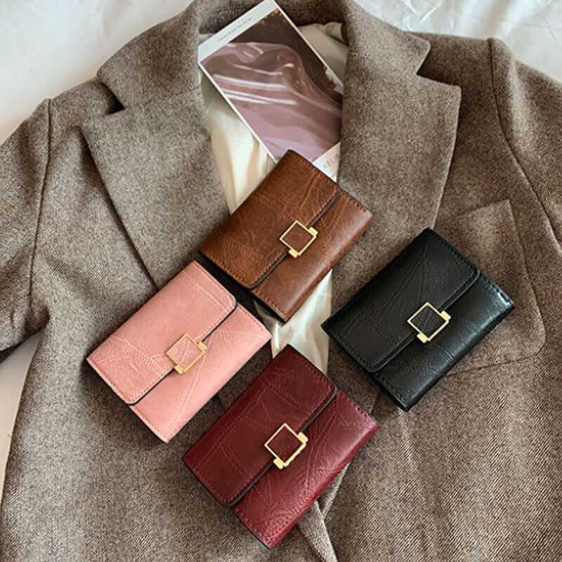 PU Leather Wallets for Women Short Purses Female Plaid Purses Card Holder Wallet Fashion Woman Small Photo Wallet Clutch Bag