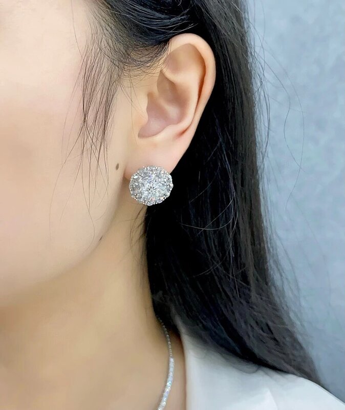 LUOWEND orecchini in oro bianco 18 carati Luxury Shiny Flower Design 8.28CT orecchini a cerchio con diamanti naturali reali per le donne banchetto Senior
