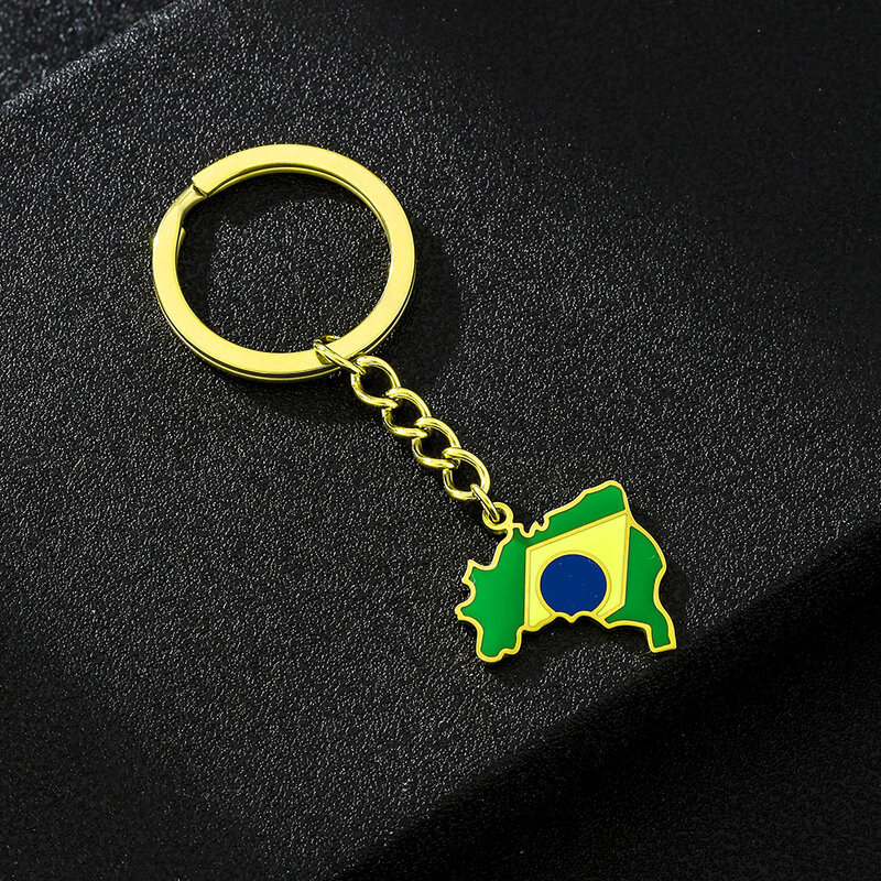 Mode peta Brasil bendera Gantungan Kunci baja nirkarat Brasil Pria Wanita peta kunci perhiasan hadiah