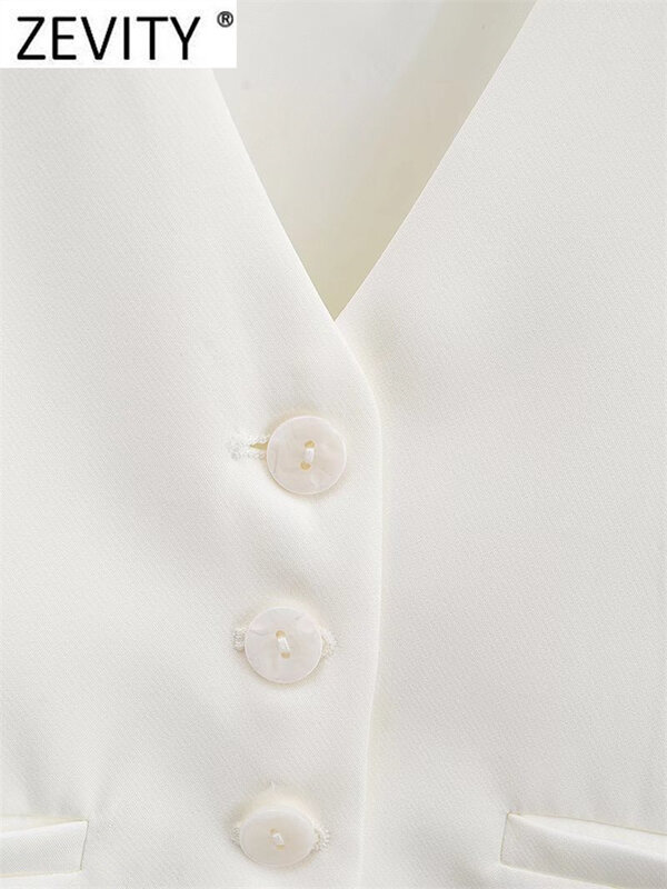 Zevity damskie modne dekolt w szpic jednorzędowe krótka kamizelka biurowe bez rękawów szykowny biały garnitur elegancka typu Slim kamizelki CT556