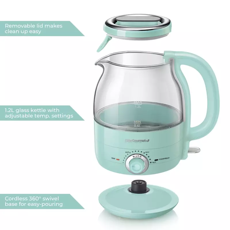 1.2L Adjustable Temperature Electric Honeypot Glass Kettle with Keep Warm, Mint Samovar