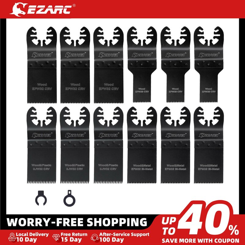 EZARC 12 Buah Set Pisau Multi Alat Berosilasi Presisi untuk Kayu dan Logam Pisau Multi Potong Universal untuk Pelepasan Cepat Multi Alat