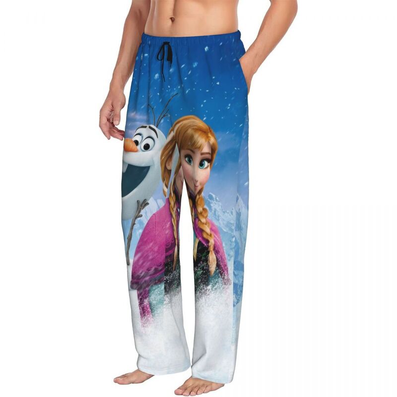 Pantalones de pijama con estampado personalizado para hombre, ropa de dormir con estampado de dibujos animados, película de TV, Frozen, con bolsillos