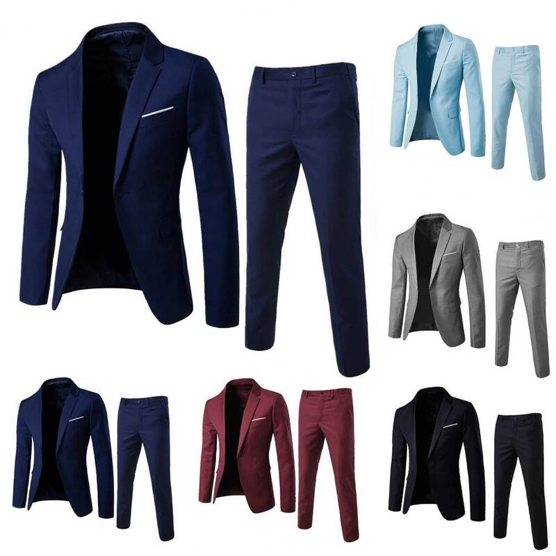 1 Set stilvolle formelle Anzug Temperament Männer Blazer Hosen Turndown Kragen reine Farbe Ein-Knopf-Anzug Set tägliche Kleidung