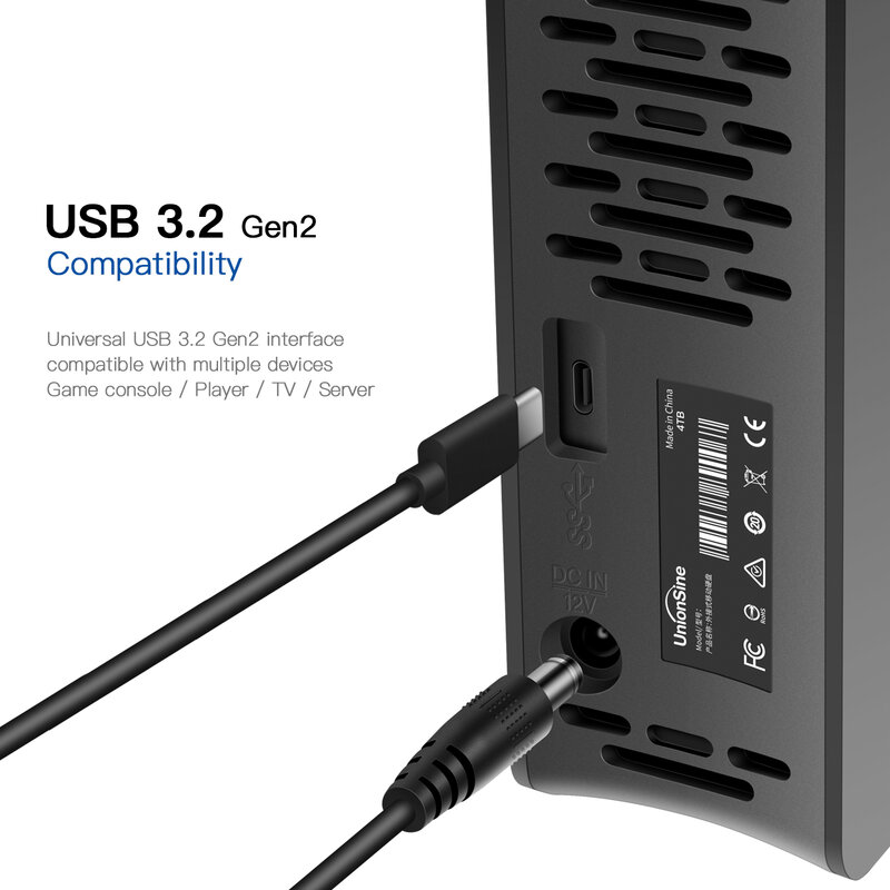 UnionSine Hard Disk eksternal 4TB, Hard Disk HDD kompatibel dengan USB 3.2Gen 4TB 6TB 8TB 10TB 12TB 18TB 3.5 ", USB 3.2Gen, PC/Desktop/Laptop/Mac/Xbox One/PS4/TV